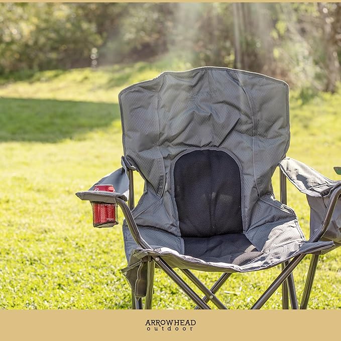 Arrowhead Outdoor Portable Folding Camping Quad Chair w/ 4-Can Cooler, Cup-Holder, Heavy-Duty Carrying Bag w/Easy Carry Shoulder Strap, Padded Armrests, Supports up to 330lbs, USA-Based Support