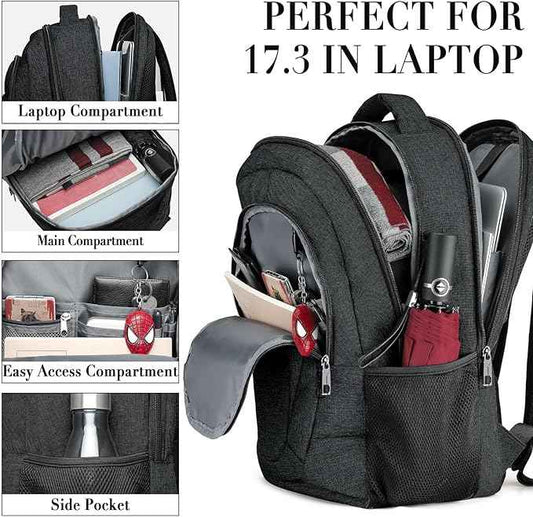 BIKROD Travel Laptop Backpack, 17 Inch Extra Large School Backpacks for Teen Boys and Girls, Black Water Resistant Women Back Pack, Business Men Sturdy Computer Bag