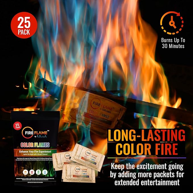 Fireflame Fire Color Changing Packets - Magic Colorful Fire Flames - 60 Pack - for Outdoor FirePit, Fireplace, Bonfire, Campfire, Camping Accessories for Kids & Adults