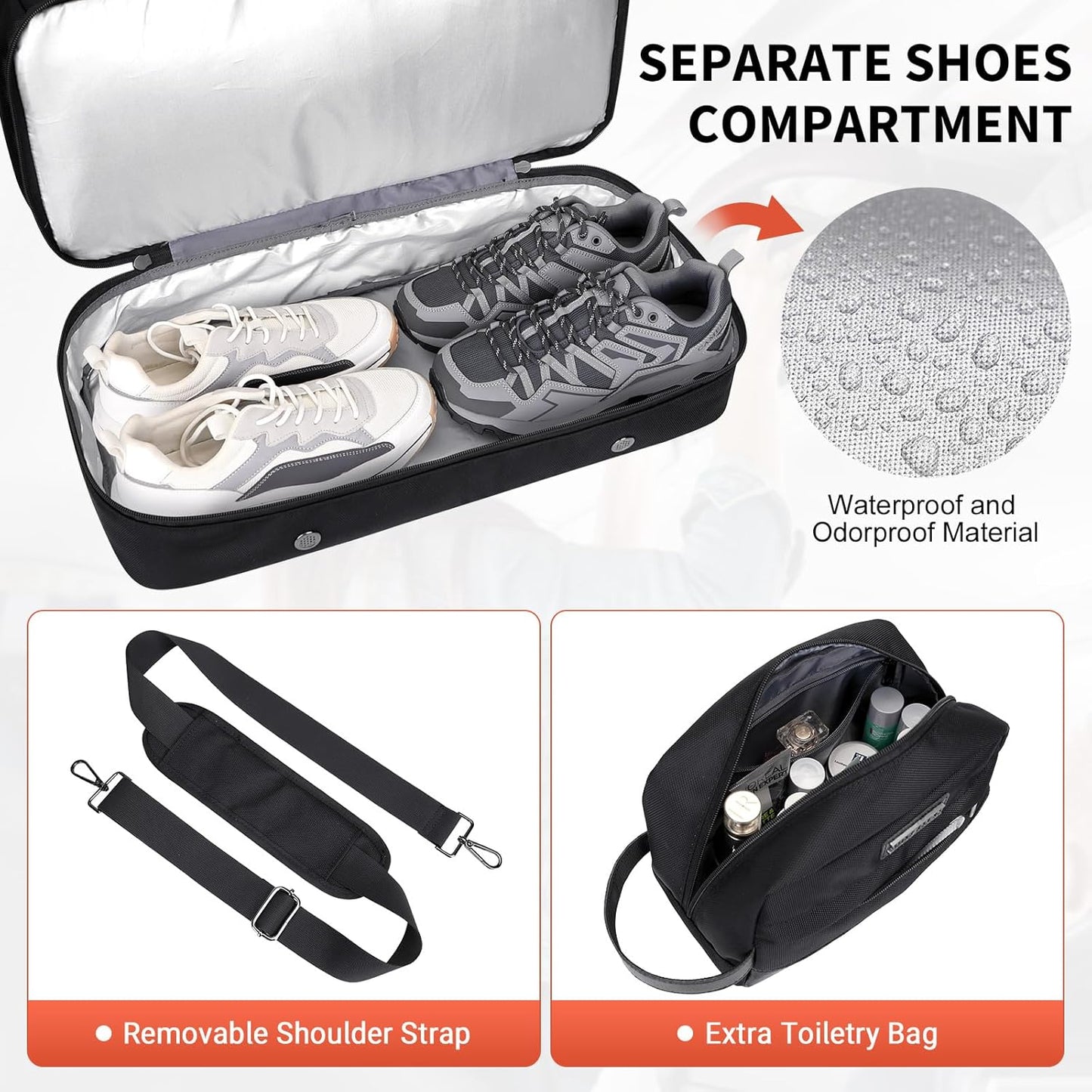 WITZMAN Weekender Bags for Men Women Carry On Duffle Overnight Bag with Toiletry Bag Sets Travel Duffel Bag Shoes Compartment （B694 Black） - Roamly