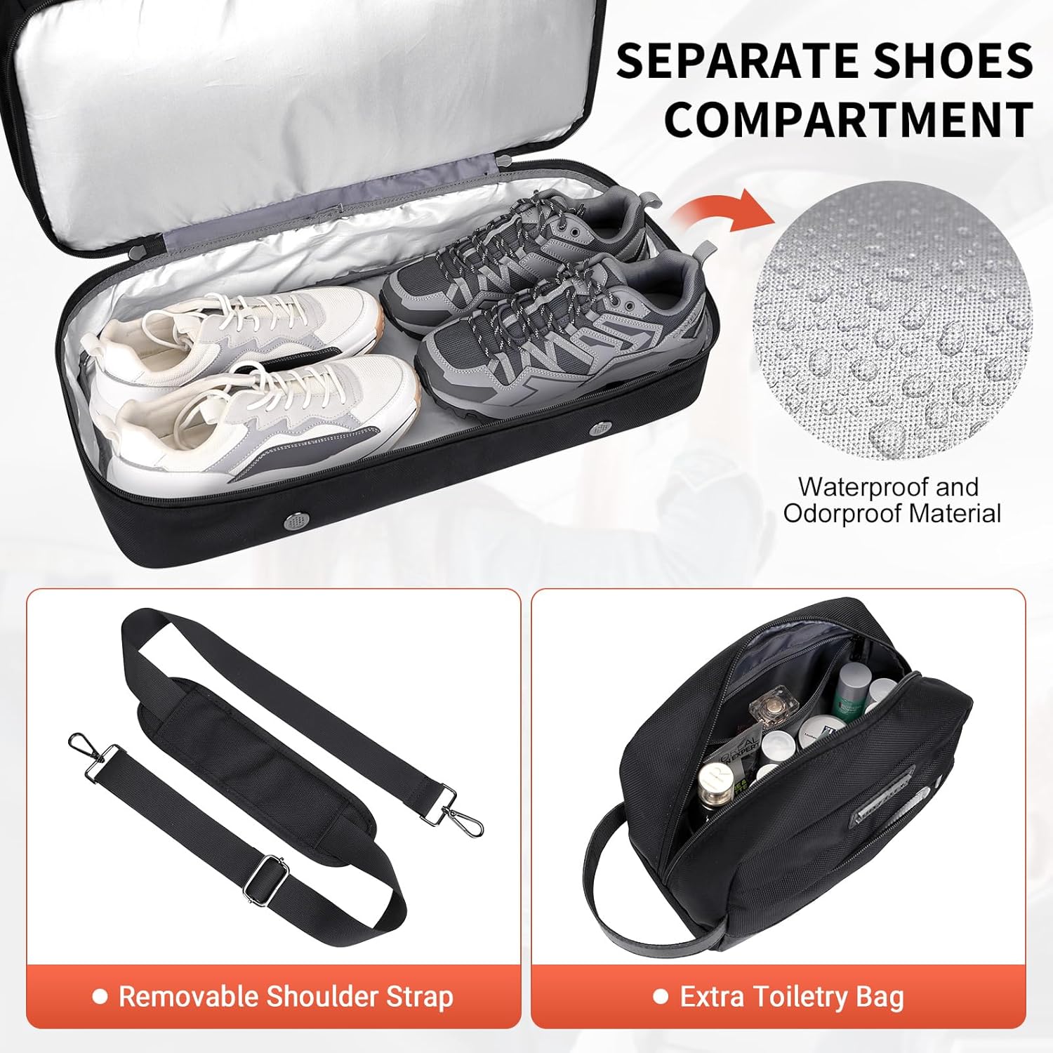 WITZMAN Weekender Bags for Men Women Carry On Duffle Overnight Bag with Toiletry Bag Sets Travel Duffel Bag Shoes Compartment （B694 Black） - Roamly
