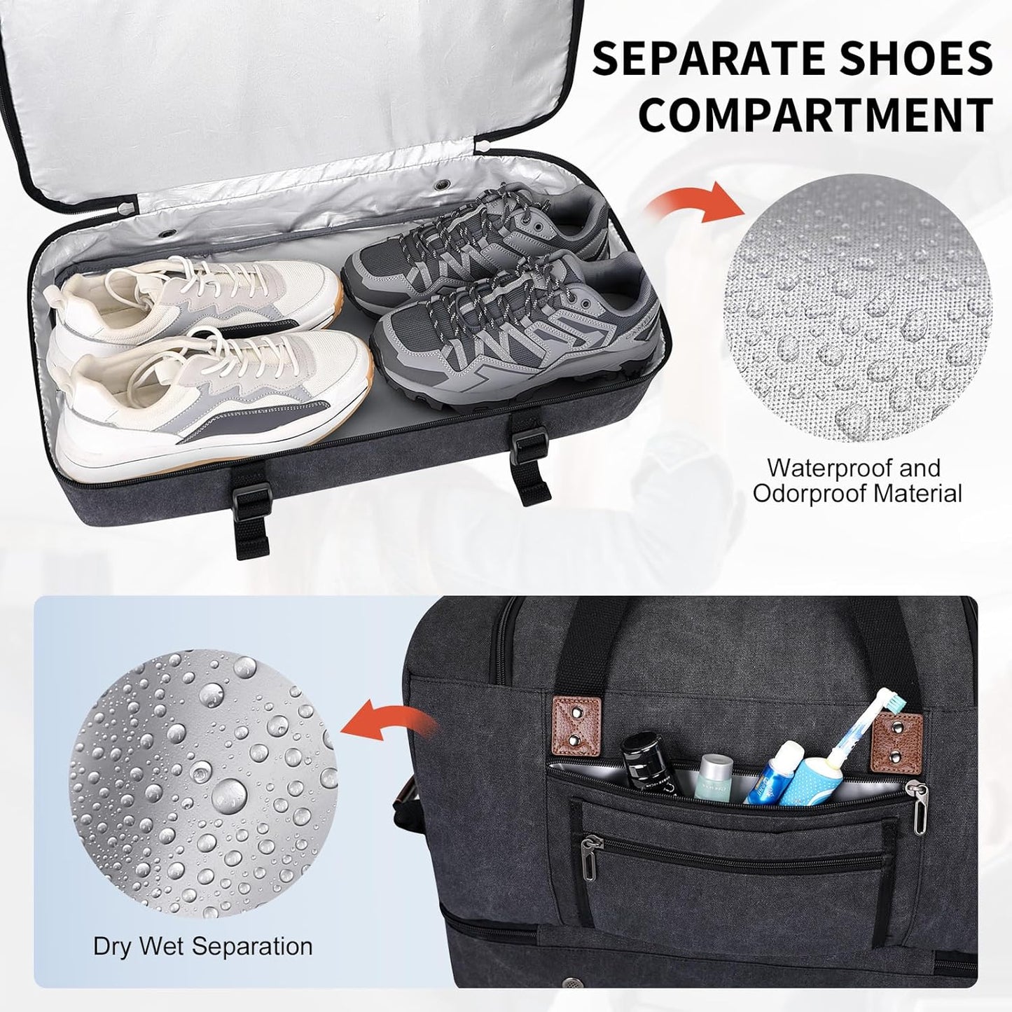 WITZMAN Canvas Weekender Bag Mens Overnight Bag for Traveling Carry on Duffle Bags with Shoes Compartment（A8010 Black） - Roamly