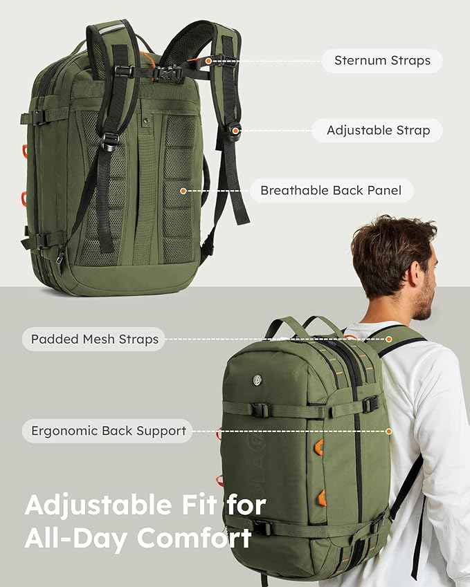 Tolaccea Travel Laptop Backpack for Men Women, 40L-50L Expandable Carry On Backpack with Wet Dry Compartment, TSA Approved Daypack Fits 16 Inch Laptop, Convertible Rucksack Duffel Bag for Work Travel