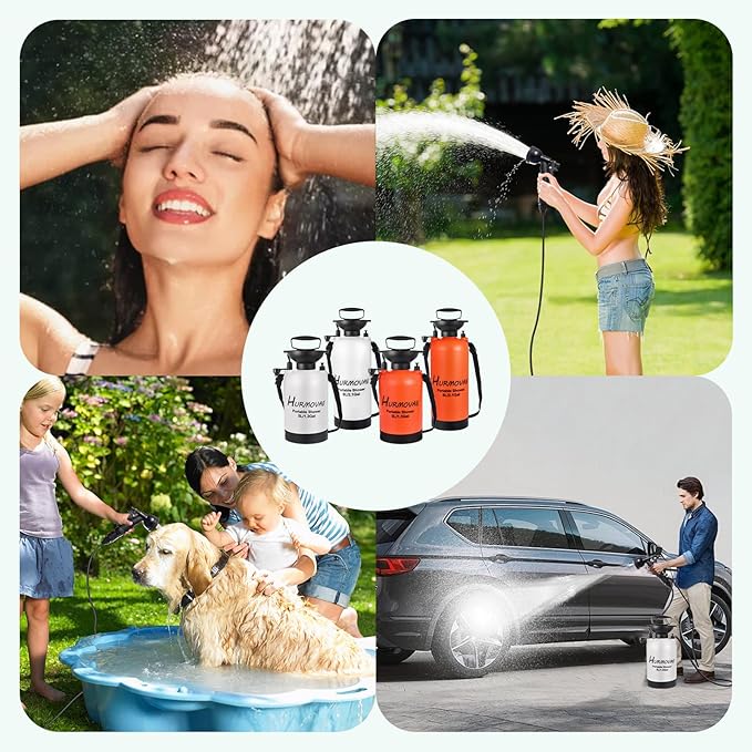 2.1 Gallon (8L) Portable Shower, 10 Spray Modes Pressurized Beach Shower with Nylon Insulated Sleeve, Camping Shower for Travel & Sand Rinse, Surf Shower, Portable Water Sprayer, Orange