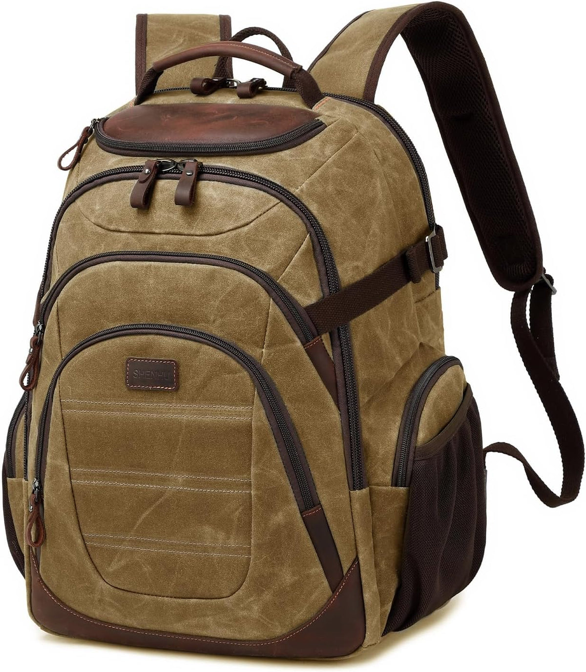 Travel Laptop Backpack 17.3 inch XL Computer Backpack for Men Waxed Canvas College Daypack Business Backpack Brown - Roamly
