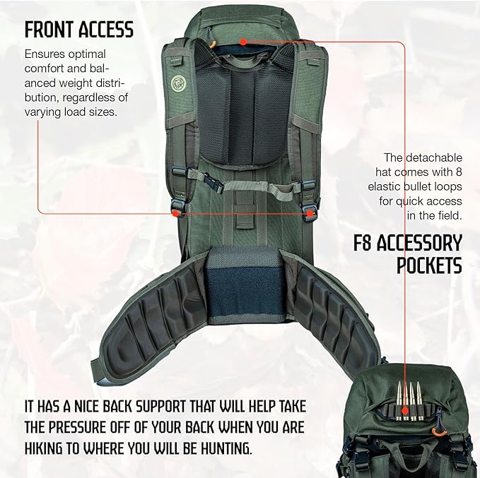 Hunting Pack for Men – Expandable Frame Backpack 40L, Water Resistant, with Meat Hauler, Rifle Holder & Shotgun Rest