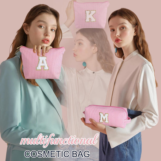 YOOLIFE Personalized Initial Makeup Bag for Women | Pink Cosmetic Travel Toiletry Bag | 11 12 13 14 15 16 Years Old Girl Gifts | Preppy Stuff Teen Girl Gift Trendy Stuff A - Roamly