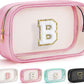 YOOLIFE Birthday Gifts | Initial Travel Makeup Bag Pouch, Clear Toiletry Bag for Women Travel Accessories Cosmetic Bag Skin Care for Teen Make Up Bags Birthday Gifts for Teacher Mom Pink B