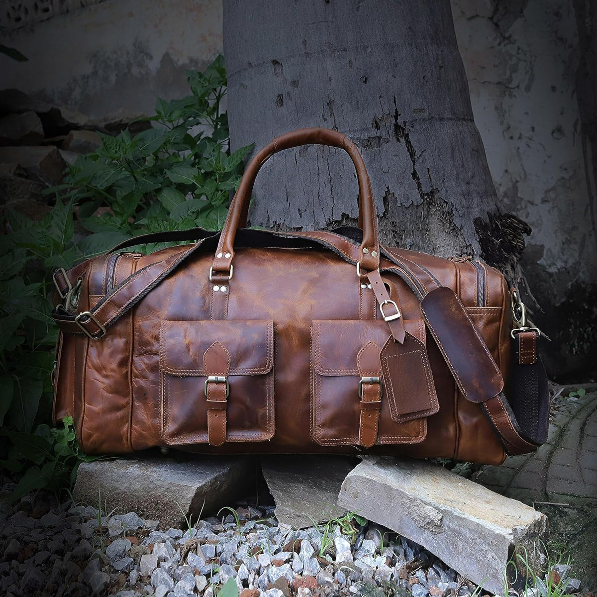 Large duffel bags for men holdall leather travel bag overnight gym sports weekend bag - Roamly