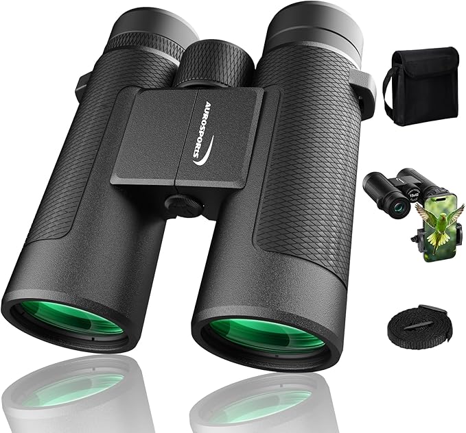 15x42 Binoculars for Adults High Powered - Aurosports HD Lightweight Portable Binoculars with Phone Adapter, BAK4 Prism & Carrying Bag - Large View Binocular for Bird Watching Hunting Traveling