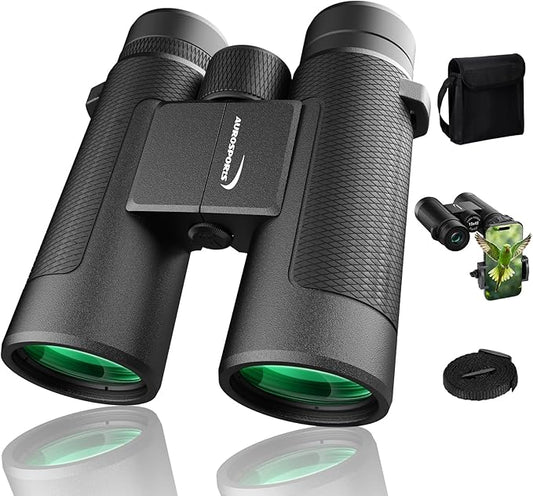 15x42 Binoculars for Adults High Powered - Aurosports HD Lightweight Portable Binoculars with Phone Adapter, BAK4 Prism & Carrying Bag - Large View Binocular for Bird Watching Hunting Traveling