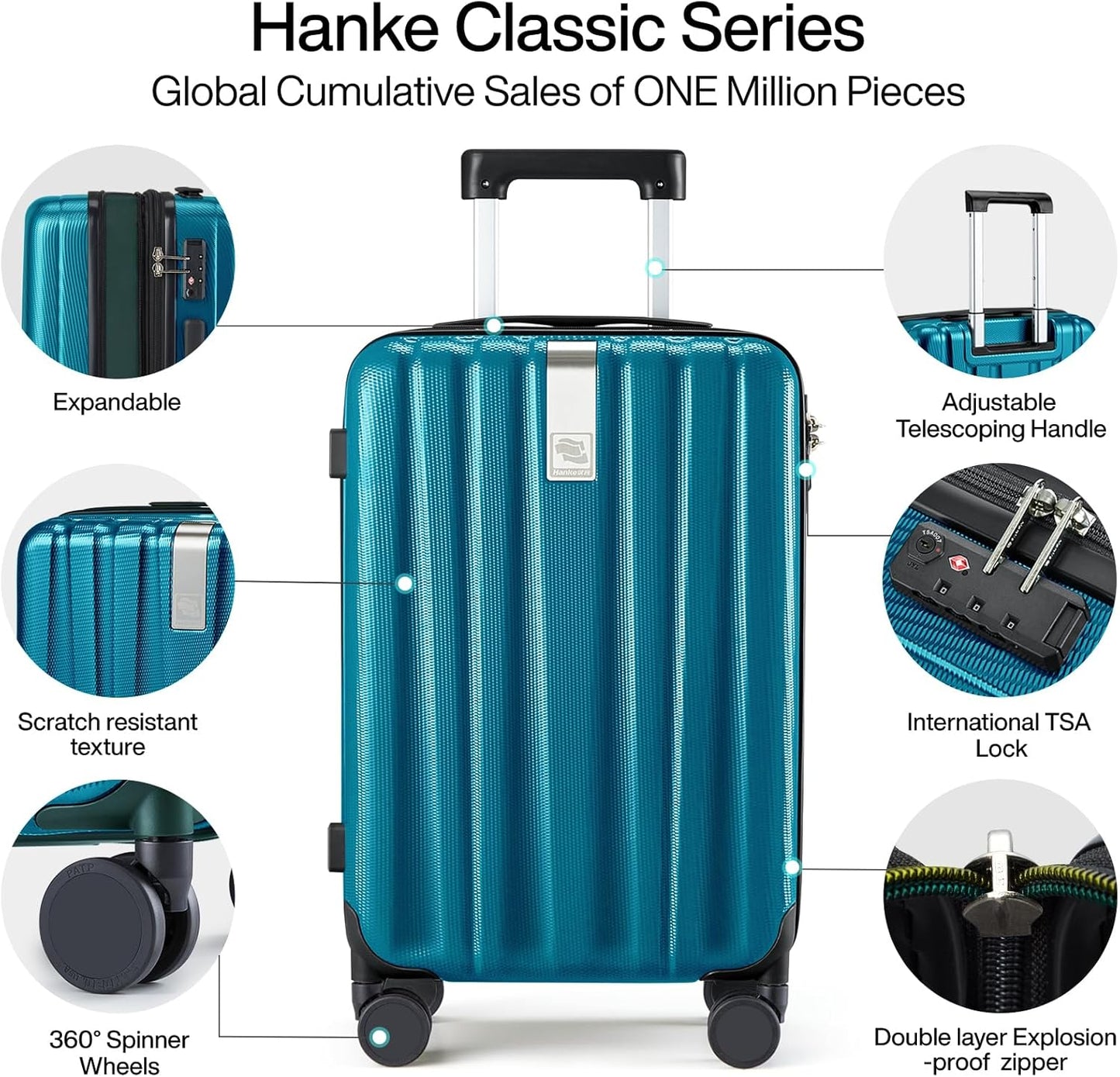 Hanke 29 Inch Expandable Checked Luggage Lightweight PC Hard Shell Luggage Suitcases with Wheels Tsa Luggage Rolling Large Suitcase Travel Luggage Bag for Study Abroad.(Caribbean Blue) - Roamly