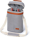 2 Bottle Wine Bag Wine Cooler Carrier Wine Gift Tote Bag, Leakproof & Insulated Bottle Bags for Travel, BYOB, Beach, Dinner, Party, Christmas Gifts for Wines Lovers Women Men - Navy Stripe