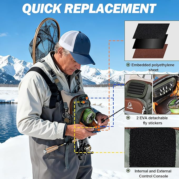 Fly Fishing Chest Pack,Outdoor Waterproof fishing Tackle Chest Bag with Multiple Compartments, Small Wade fishing,Can accommodate multiple fishing equipment/flying boxes