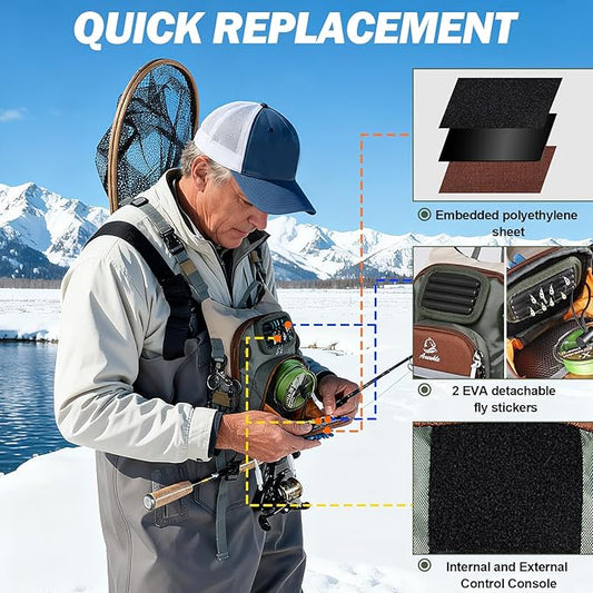 Fly Fishing Chest Pack,Outdoor Waterproof fishing Tackle Chest Bag with Multiple Compartments, Small Wade fishing,Can accommodate multiple fishing equipment/flying boxes