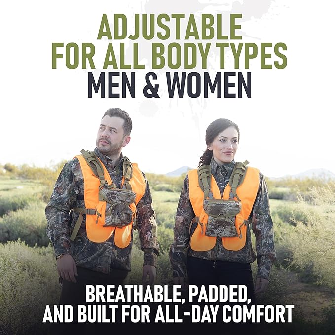Binocular Harness Chest Pack - Lightweight Hunting Chest Rig with Rangefinder Pouch, MOLLE System Bino Harness for Bow Hunting, Tactical Chest Pack for Men, Veteran Owned Gear, Orange