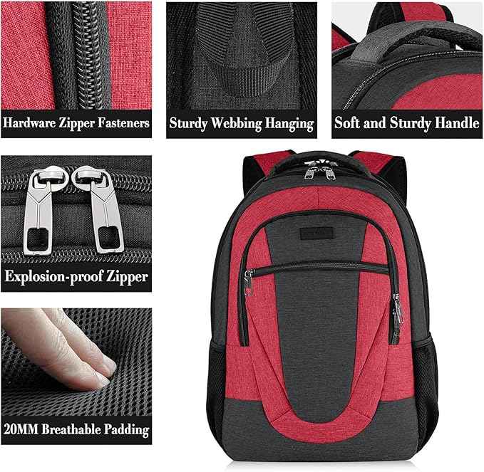 BIKROD Travel Laptop Backpack for Woman and Men, School Backpack for Teens, Waterproof College Back Pack for 15.6 IN Laptop Backpack, Adult Business Computer Travel Backpack, BlackRed