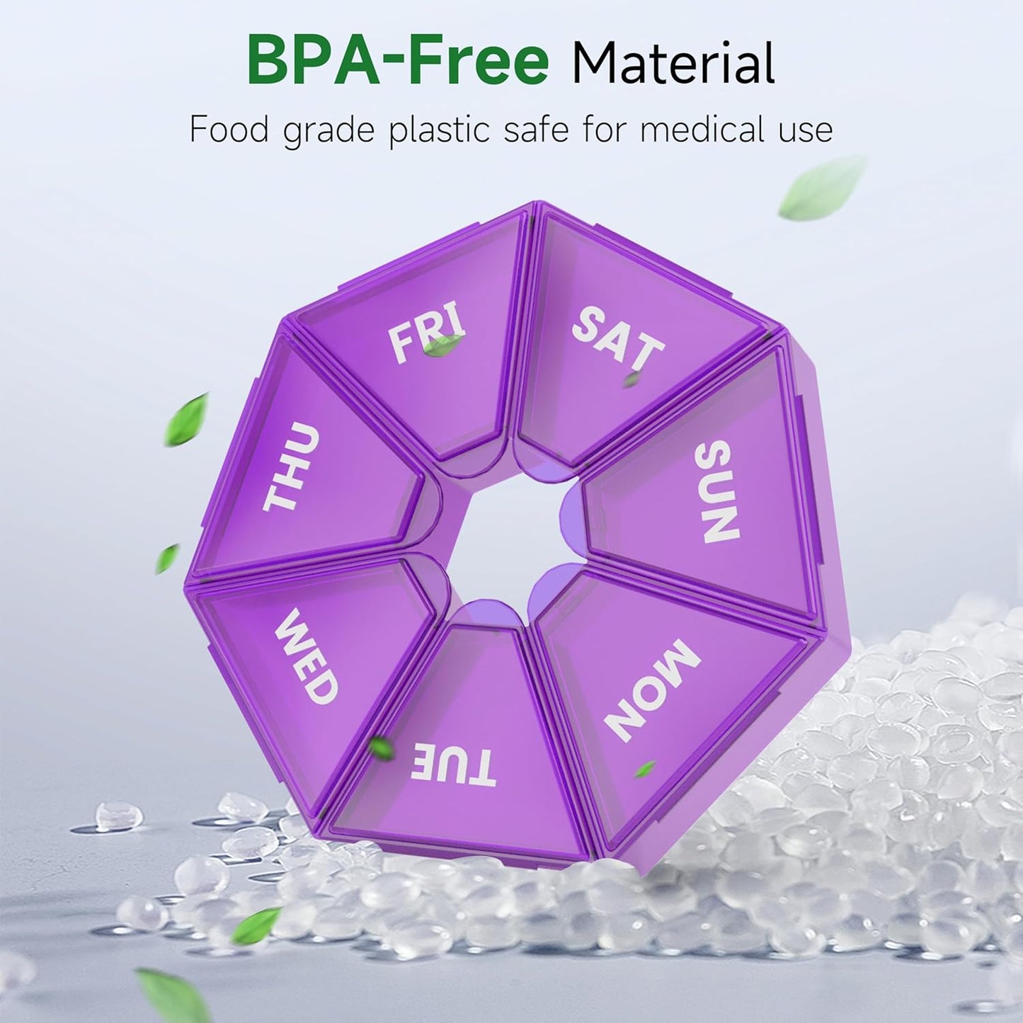 Weekly Pill Organizer, 2 Pack Portable Pill Box Medicine case 6 Colors (Seven Day) New Edition for Vitamin/Fish Oil/Pills/Supplements-Arthritis Friendly (Purple)