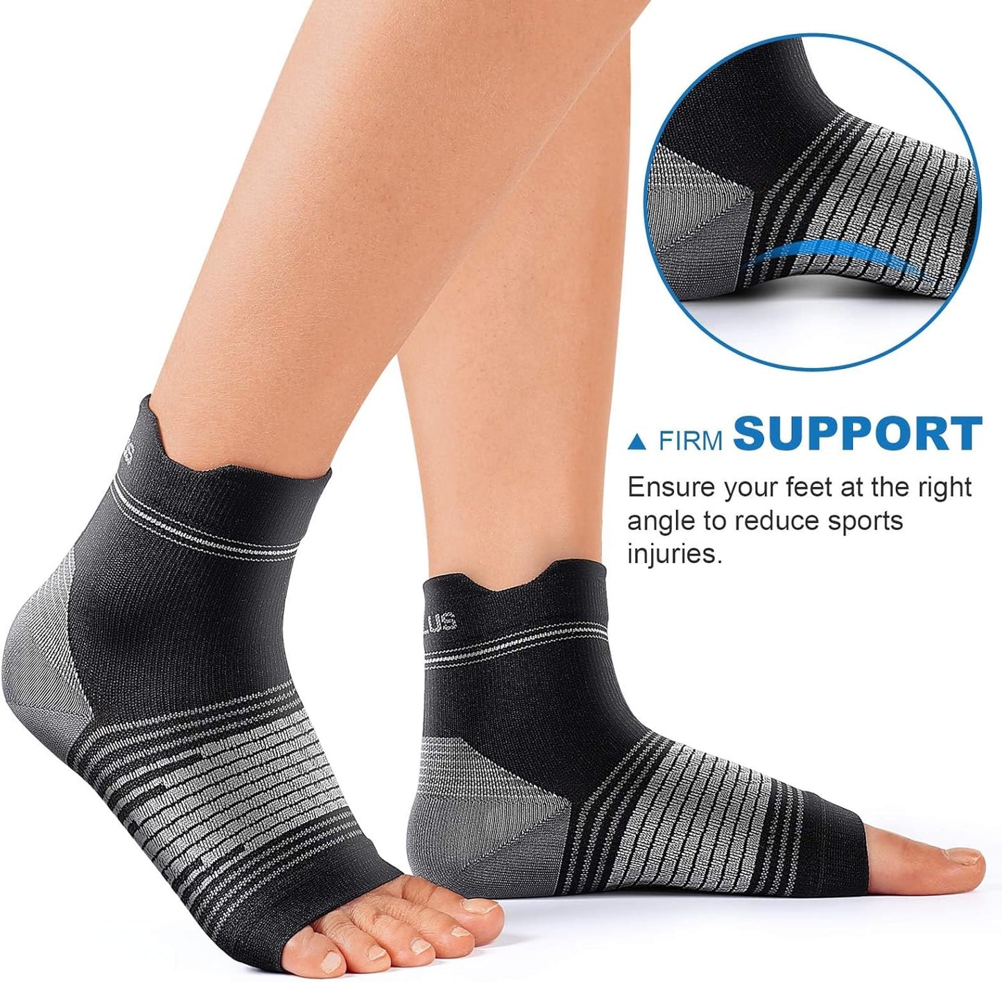 Plantar Fasciitis Sock (6 Pairs) for Men and Women, Compression Foot Sleeves with Arch and Ankle Support (Black, Large)