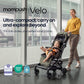 Mompush Velo Lightweight Travel Stroller – One-Hand Fold, Ultra-Compact & Airplane Friendly, Lie-Flat Recline Seat (from Birth to 50 lbs), Includes Cup Holder, Shoulder Strap, and Leather Bumper Bar