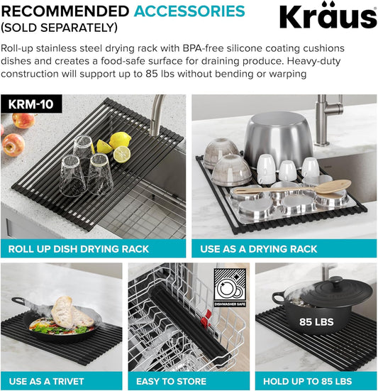 KRAUS Dex 33-inch Undermount 16 Gauge Stainless Steel Double Bowl Kitchen Sink, KA1UD33B