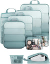 Veken 9/11 Set Compression Packing Cubes for Travel Essentials,Compressible Expandable Large Luggage Suitcase Organizer Bags for Clothing,Durable Space Saver Storage Bags with Toiletry Bags(Blue Gray)