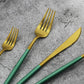 Gugrida 20-Piece 18/10 Stainless Steel Flatware Silverware, Luxury Dinnerware Set Travel Cutlery Tableware Include Knife Fork Spoon Service for 4, Dishwasher Safe (Green Handle Matte Gold)