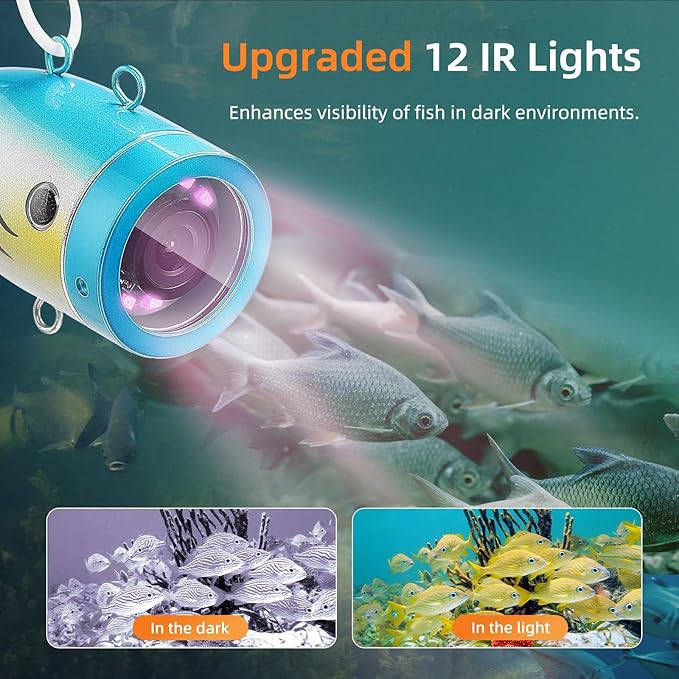 Eyoyo Underwater Fishing Camera Waterproof 1000TVL Video Fish Finder 7 inch LCD Monitor 12pcs IR Infrared Lights for Ice Lake and Boat Fishing (50m Cable)