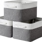 TheWarmHome Storage Basket for Organizing - 15.7x11.8x8.2 inch Large 3 Pack Collapsible Storage Bins for Shelves, Fabric Storage Cubes for Gift Closet Linen Organization (White & Grey)