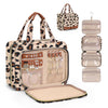 Wedama Toiletry Bag for Women, Hanging Travel Toiletry Bag with Jewelry Organizer Compartment Large Makeup Bag, PVC Waterproof Cosmetic Travel Bag Trips Camping Bathroom, Leopard Print - Roamly