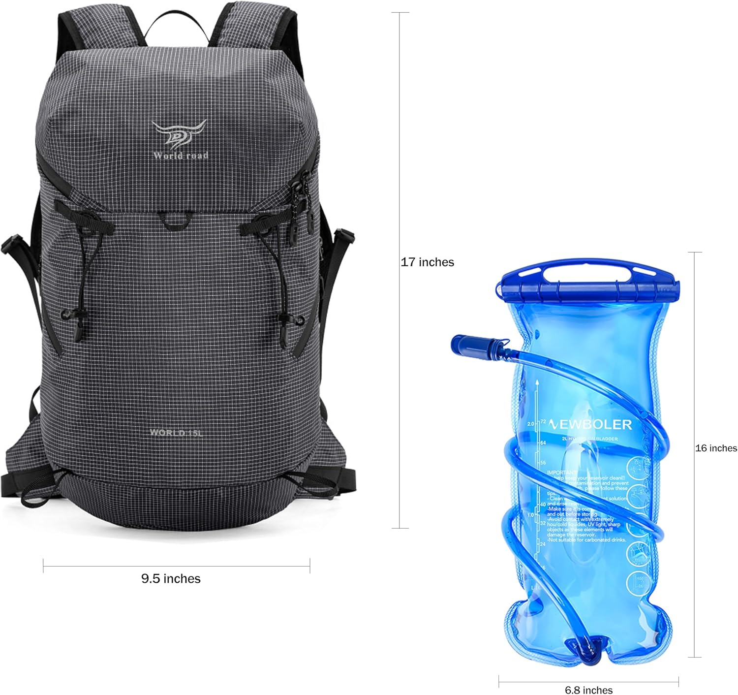 15L Hydration Backpack with 2L Water Bladder Water Backpack for Women, , Lightweight & Comfortable Running Vest for Running, Hiking, Cycling, Climbing, Camping, Biking,Rave - Roamly