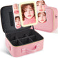Mid-Size Makeup Bag with LED 1X5X10X20X30X Magnifying Mirror and Travel Makeup Train Case Cosmetic Organiser with Mirror and Separate Makeup Brush Panel, Portable Adjustable Divider, Pink