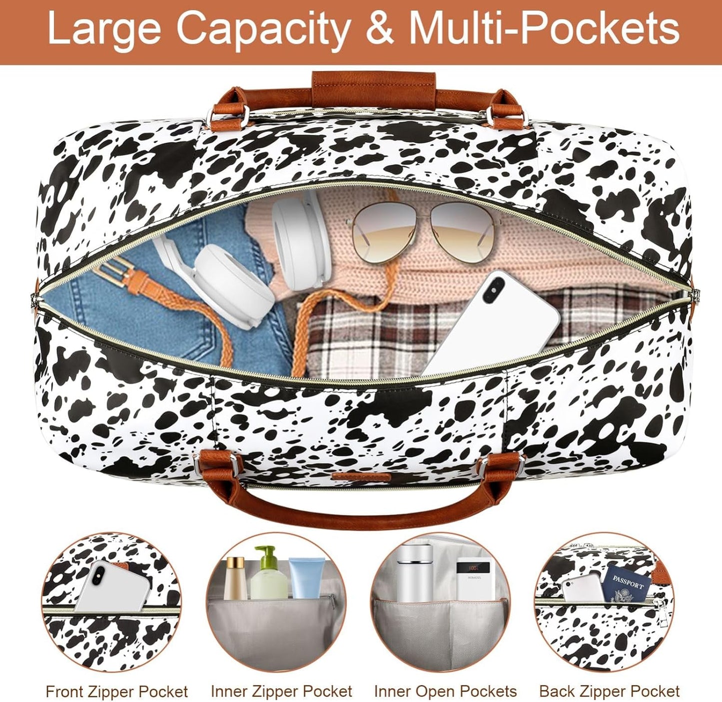 Weekender Bag for Women, Travel Duffel Bag Carry On Overnight Bag with Shoe Compartment Large Nylon Travel Weekend Tote Bag - Roamly