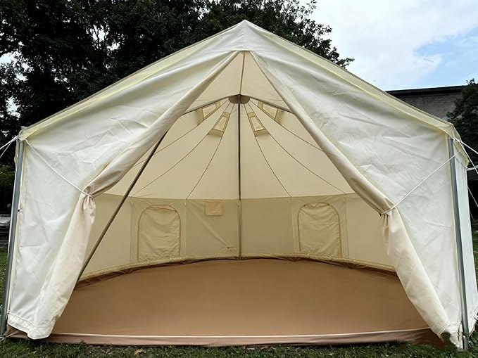DANCHEL OUTDOOR B6 Luxury Glamping Wall Tent w/Stove Jack, No Center Pole, Higher Side Wall, 900D Flame Retardant Oxford for 4 Season 4-6 Person Family Yurt Cabin Glamping Camping,13ft/16.4ft