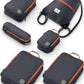 Large Compression Packing Cubes 6 Piece Set for Travel with Lightweight Laundry Bag/Drawstring Backpack for Carry-On Suitcase (Grey/Orange)