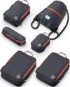 Large Compression Packing Cubes 6 Piece Set for Travel with Lightweight Laundry Bag/Drawstring Backpack for Carry-On Suitcase (Grey/Orange)