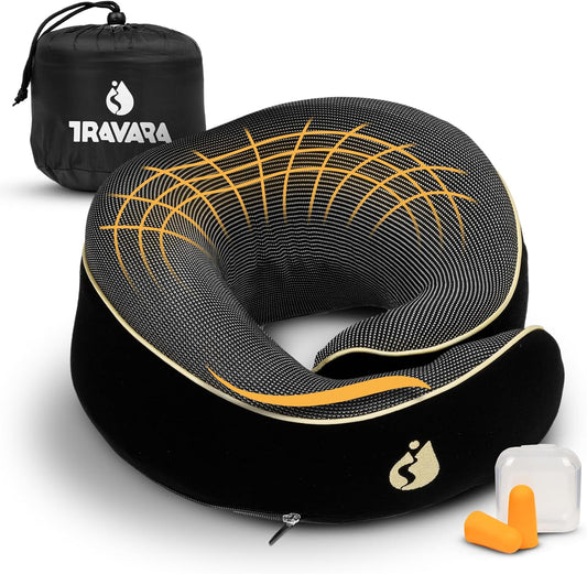 Travel Pillow - Airplane Neck Pillow with 360° Support - 100% Pure Memory Foam Flight Pillow for Sleeping on Airplanes - Travel Neck Pillow for Traveling