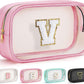 YOOLIFE Initial Travel Essentials Makeup Bag, Make Up Bag Skin Care Clear Toiletry Bag Pouch Cosmetic Bag Case Large Makeup Bag Personalized Pink Birthday Gifts for Women Teacher Mom Teen Friends V