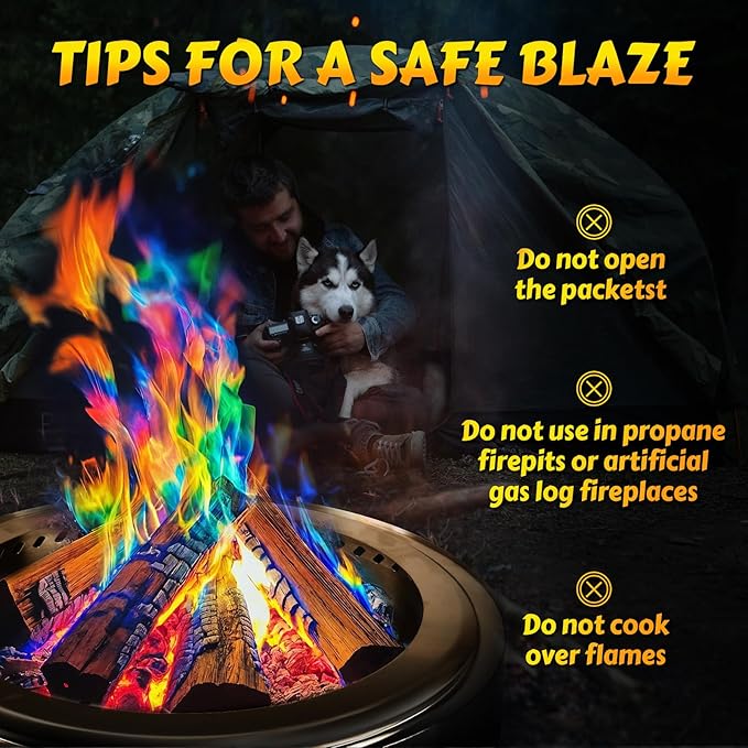HGD (30 Pack) Magic Campfire Fire Color Changing Packets for Fire Pit, Indoor/Outdoor Fireplace, Bonfire - Rainbow Magical Flame, Camping Accessory, Compatible with Wood
