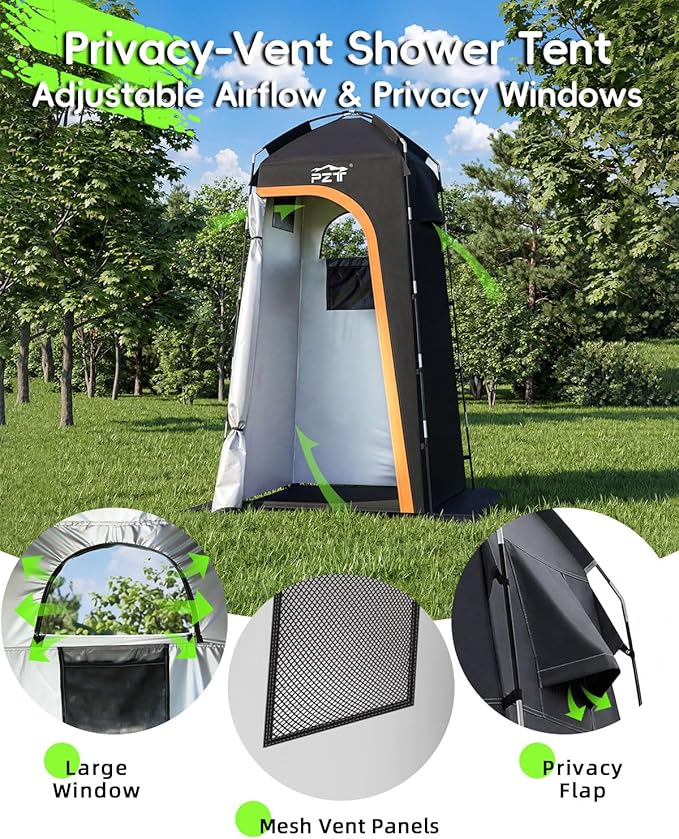 Large Shower Tent, Portable Privacy Tent with Mesh Floor & Carrying Bag, Lightweight & Sturdy, Easy Set Up, Portable Changing Room for Camping & Hiking, Fishing, Beach