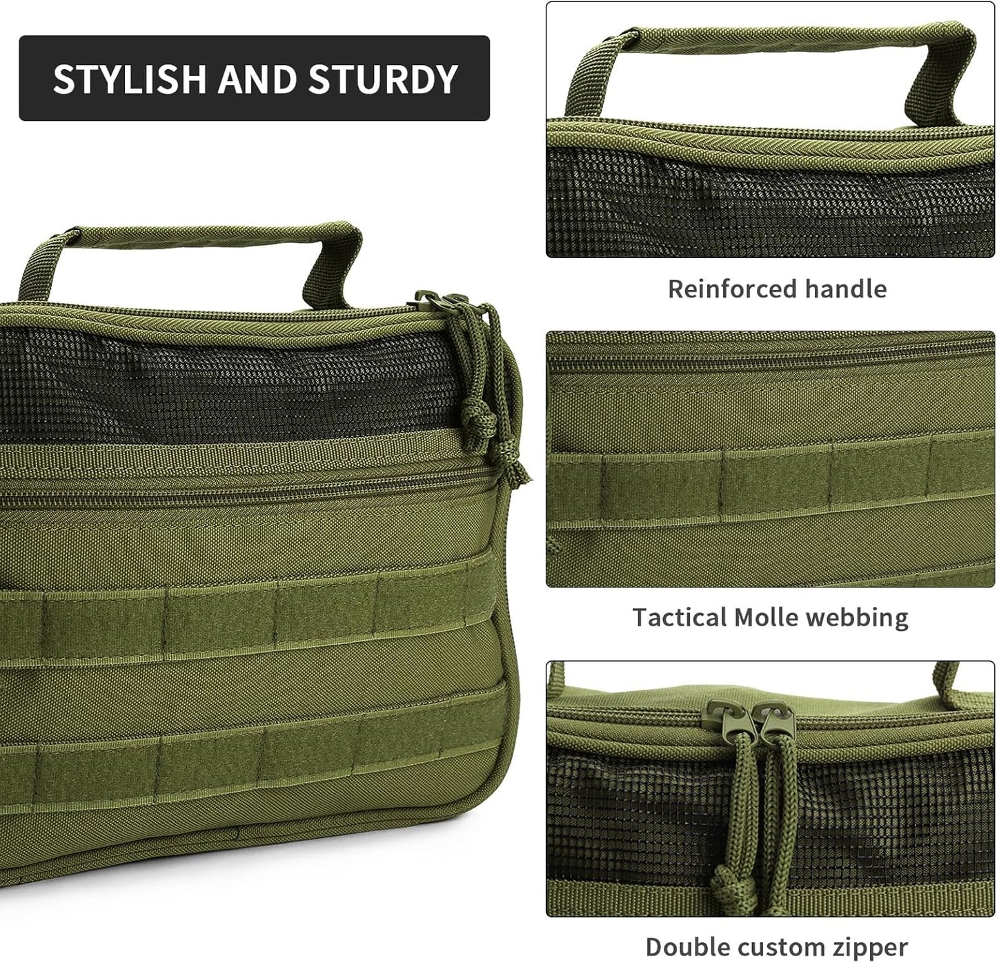 Travel Toiletry Bag for Men, Hanging Toiletry Bag, Portable Organizer Dopp Kit Shaving Bag for Toiletries Tactical Accessories Essentials - Army Green - Roamly