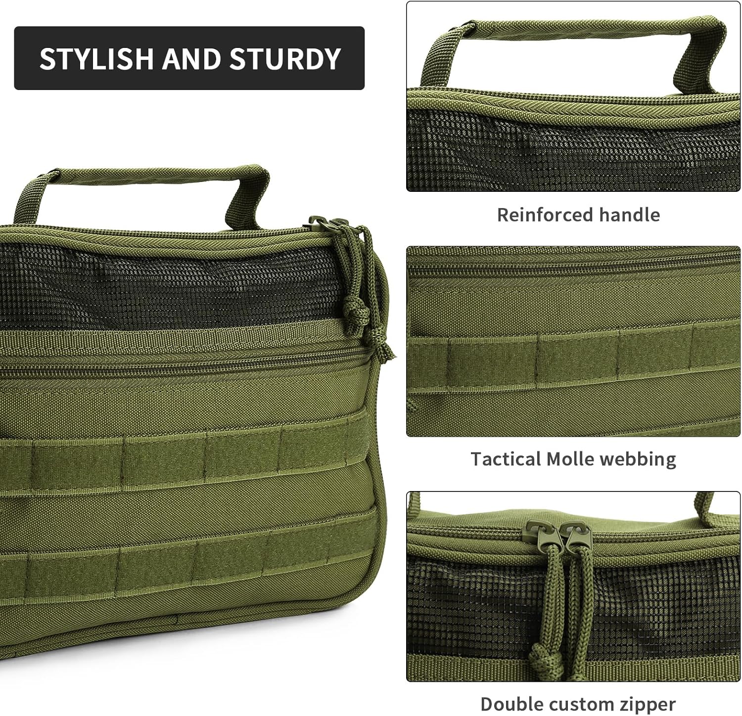 Travel Toiletry Bag for Men, Hanging Toiletry Bag, Portable Organizer Dopp Kit Shaving Bag for Toiletries Tactical Accessories Essentials - Army Green - Roamly