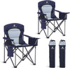 LET'S CAMP Oversized Folding Camping Chair Portable Outdoor Heavy Duty Padded Chairs Lawn Chair with Cup Holder, Storage Pocket and Cooler Bag, Supports 450LBS, for Camp, Travel, Picnic,2 Pack(Blue)