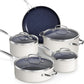 Nuwave Healthy Duralon Blue Ceramic Nonstick Coated 9pc Cookware Set, Scratch-Resistant Diamond Infused, PFAS Free, Induction Ready & Evenly Heats, Oven Safe, Tempered Glass Lids