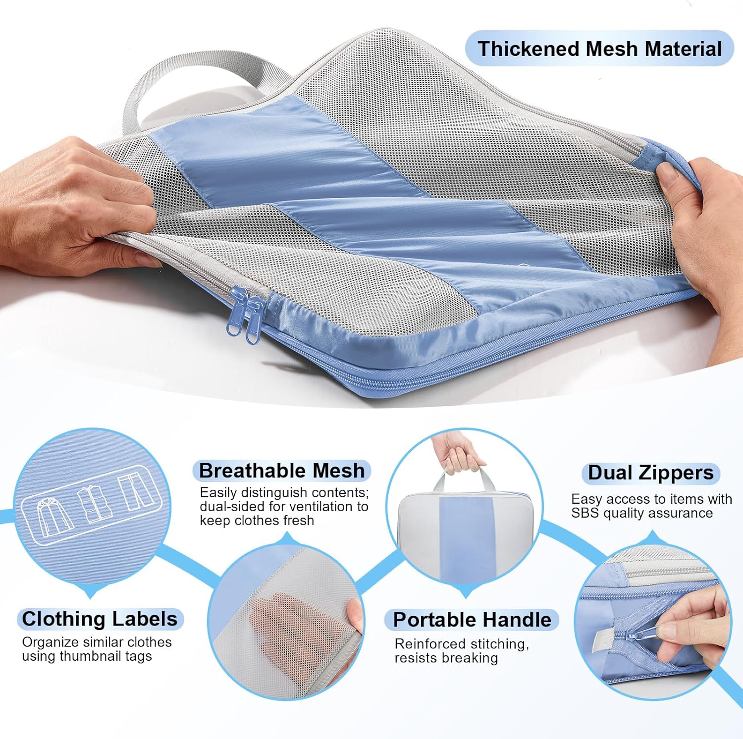 10 Set Compression Packing Cubes for Travel Essentials,Compressible Expandable Packing Cubes for Suitcase,OlarHike Luggage Organizer Bags for Travel,Handy Helper for Organizing Clothes(Light Blue) - Roamly