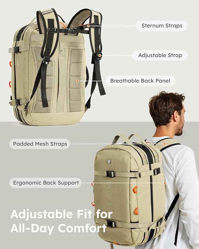 Tolaccea Carry on Travel Backpack, Laptop Backpack Flight Approved Convertible Large Duffle Luggage Bag Daypack Work Business Rucksack Fits 16" Laptop for Men Women 3 Carrying Ways, 40L-50L Expandable