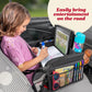 Lusso Gear Car Seat Tray for Kids Travel - Black 600D Oxford Lap Desk Organizer with Dry-Erase Surface, Tablet Stand, Snack Holder & Cup Holder - Travel Tray for Kids Car Seat