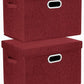 TYEERS Collapsible Storage Bins With Lids, Large Fabric Storage Boxes - 2 Pack - Red Wine