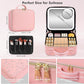 Travel Makeup Bag with Removable Mirror, Cosmetic Organizer Bag with Mirror, 360° Angle Stand, 3 Colors Dimmable Lighted Makeup Case, PU Leather Makeup Train Case with Adjustable Dividers/Brush Holder