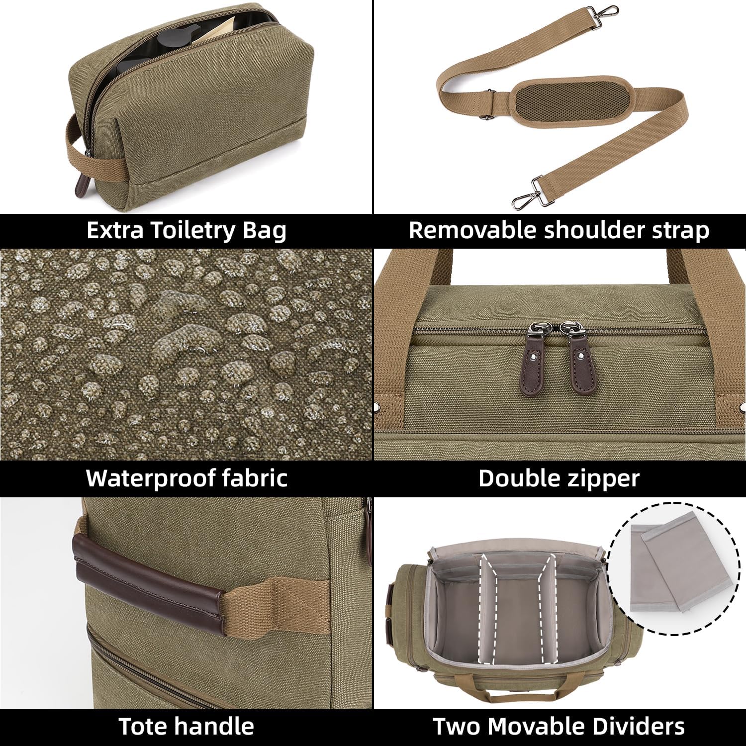 ZOMFELT Duffle Bag for travel, 40L Canvas Travel Duffel Bags for Men Women, Water Resistant Overnight Weekender Bag with Toiletry Bag & Shoe Compartment, Carry on Luggage Bag for Travel, Gym, Green - Roamly